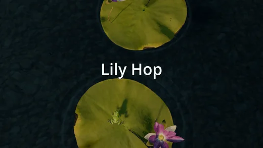 Lily Hop title screen over a top-down pond